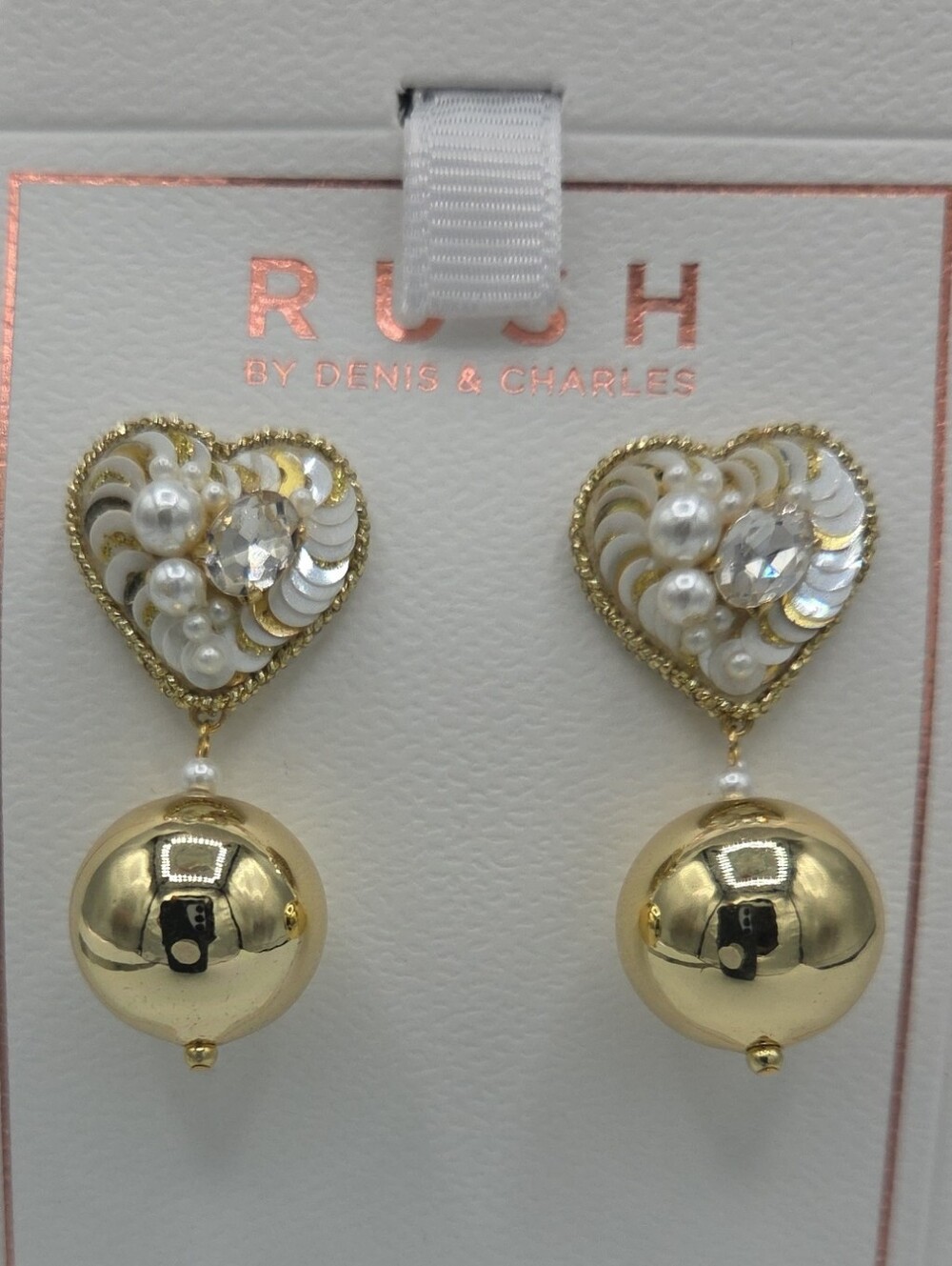5 for $25! RUSH by Denis & Charles Heart Pearl & Gold Tone Drop Earrings